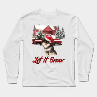 Pomeranian Let It Snow Tree Farm Red Truck Christmas Long Sleeve T-Shirt